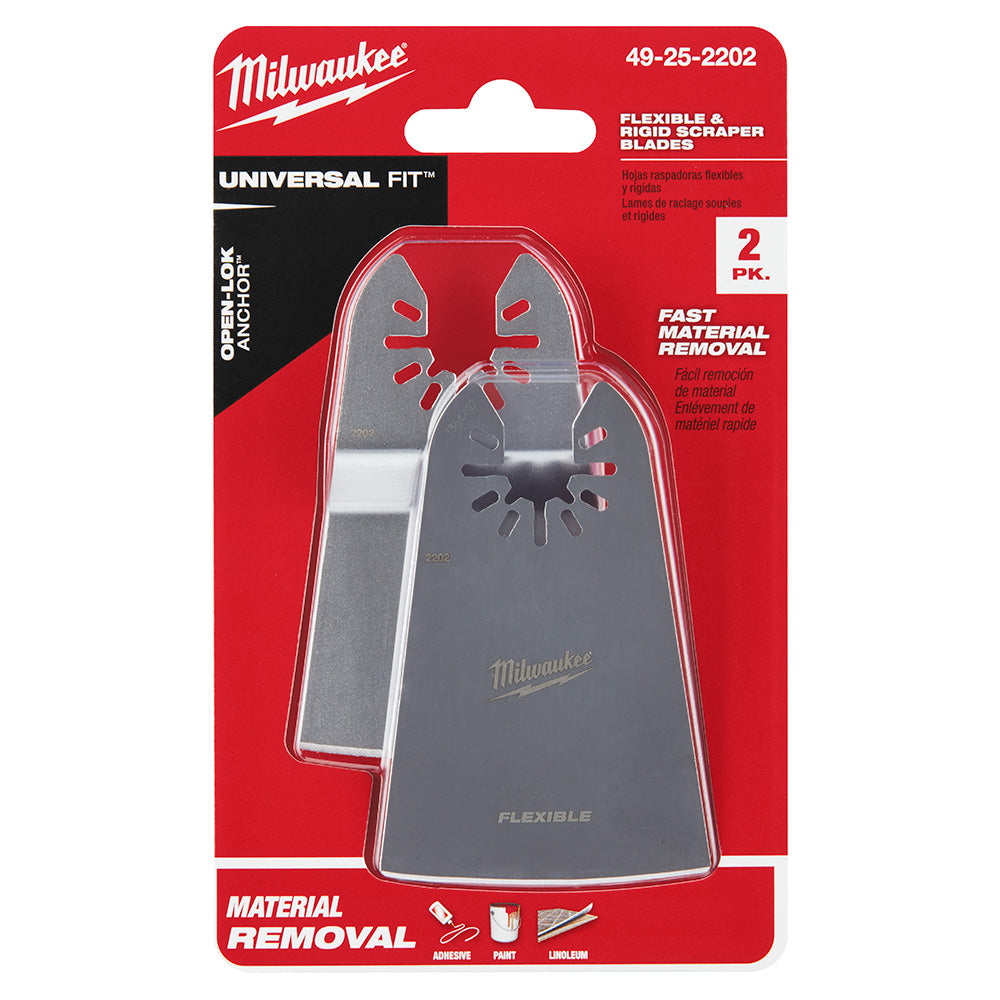 Milwaukee 49-25-2202 OPEN-LOK 2pc 2in Universal Fit Rigid & Flexible Multi-Tool Oscillating Scraper Set