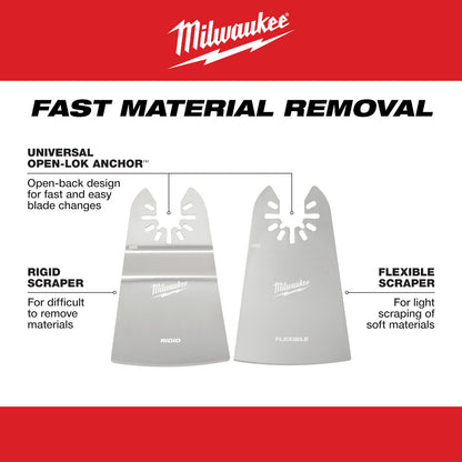 Milwaukee 49-25-2202 OPEN-LOK 2pc 2in Universal Fit Rigid & Flexible Multi-Tool Oscillating Scraper Set