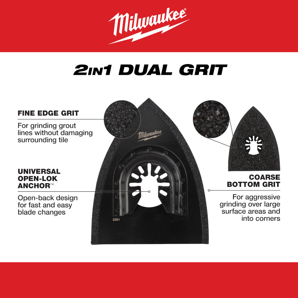 Milwaukee 49-25-2261 OPEN-LOK Universal Fit Multi-Tool Oscillating 2-In-1 Hybrid Carbide Grit Blade