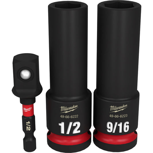 Milwaukee 49-66-4485 SHOCKWAVE Impact Duty 3pc 1/2in SAE Deep Well 6 Point Socket Set