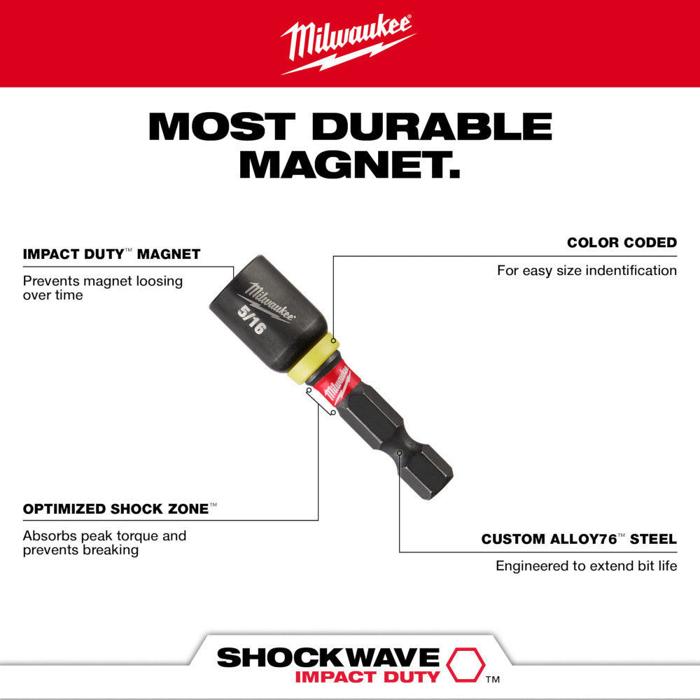 Milwaukee 49-66-4503 5/16in x 1-7/8in SHOCKWAVE Impact Duty Magnetic Nut Driver