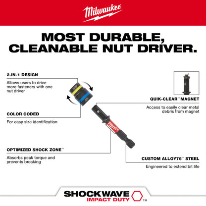 Milwaukee 49-66-4543 SHOCKWAVE Impact Duty 5/16in and 3/8in x 2-1/4in QUIK-CLEAR 2-in-1 Magnetic Nut Driver