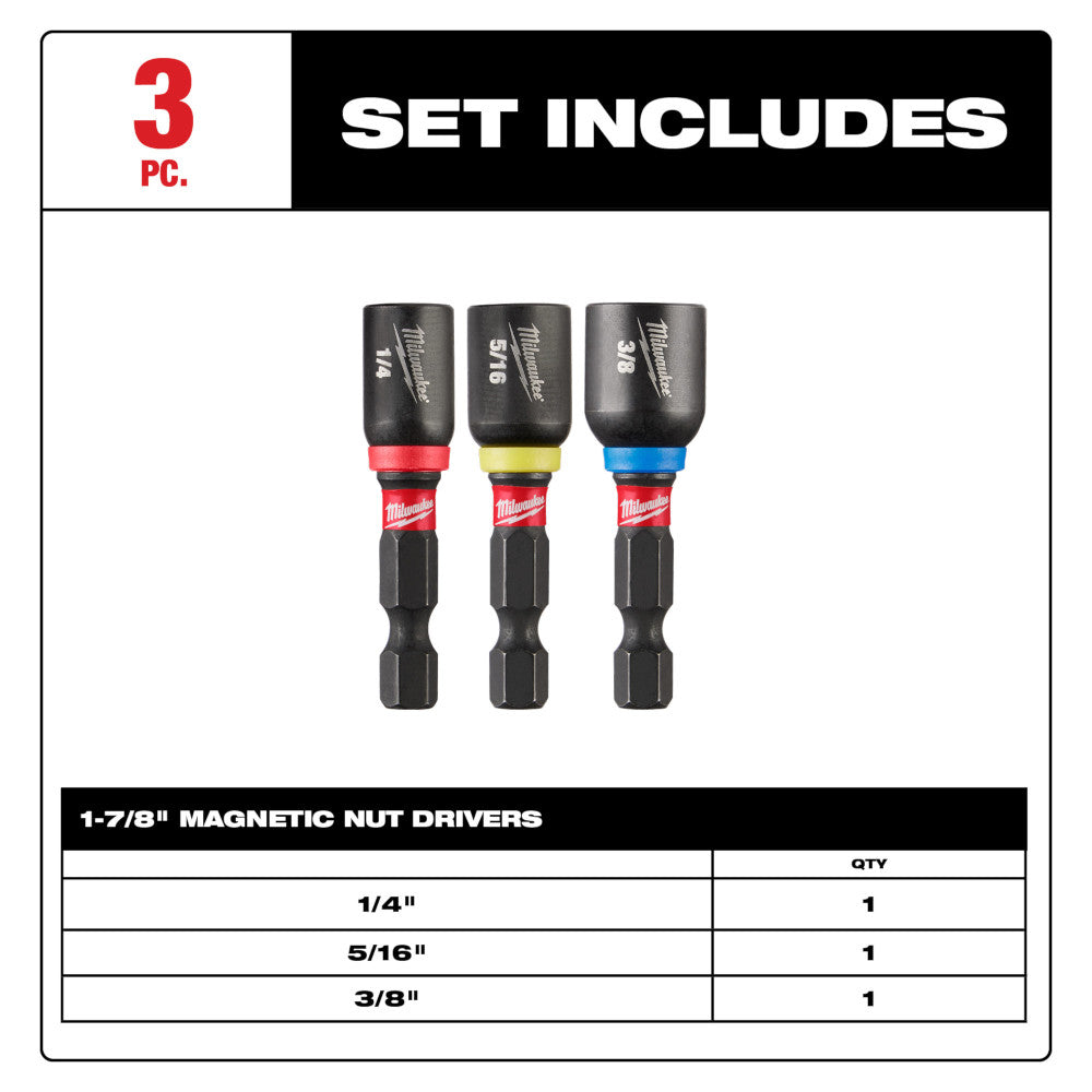 Milwaukee 49-66-4561 3pc 1-7/8in SHOCKWAVE Impact Duty Magnetic Nut Driver Set