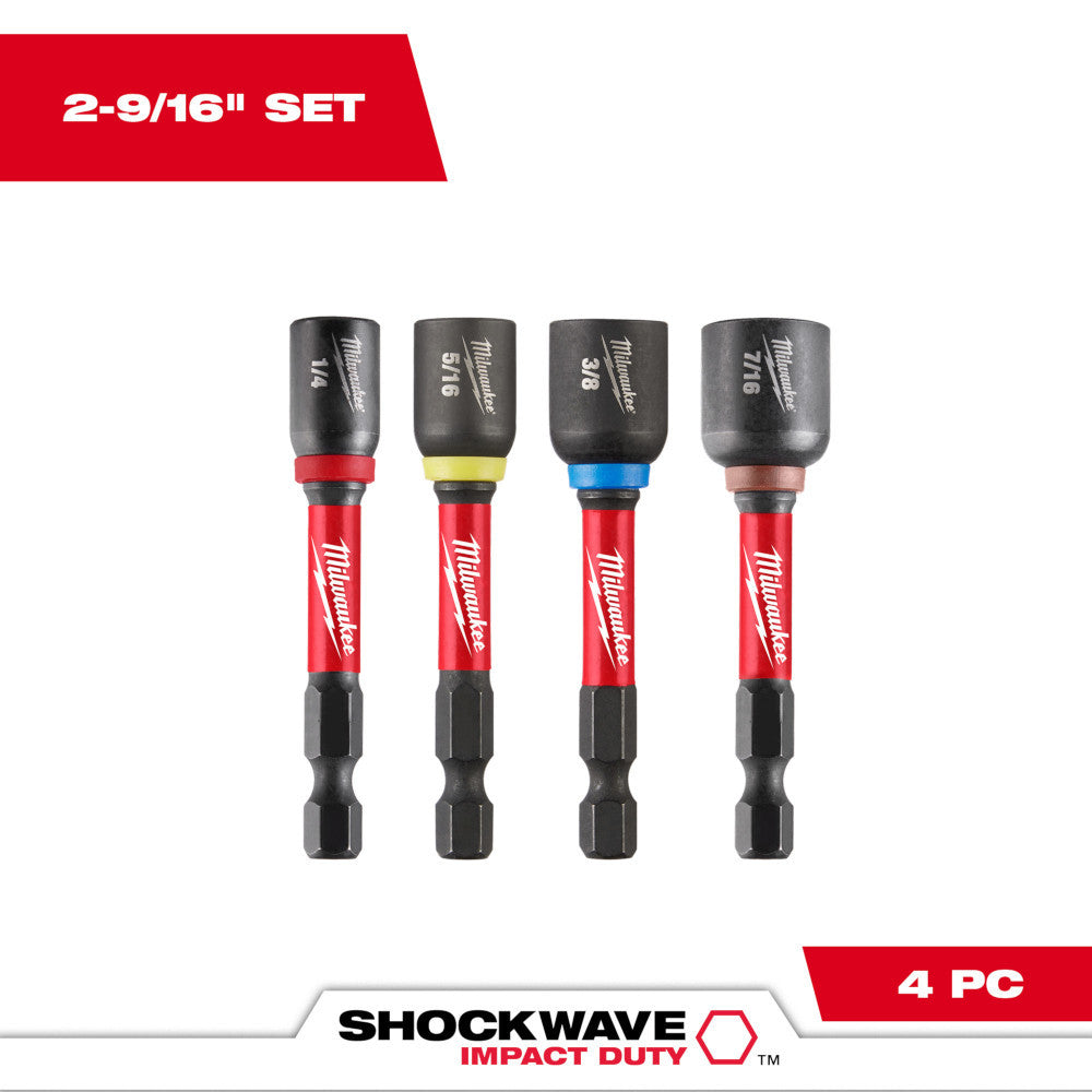 Milwaukee 49-66-4566 4pc 2-9/16in SHOCKWAVE Impact Duty Magnetic Nut Driver Set
