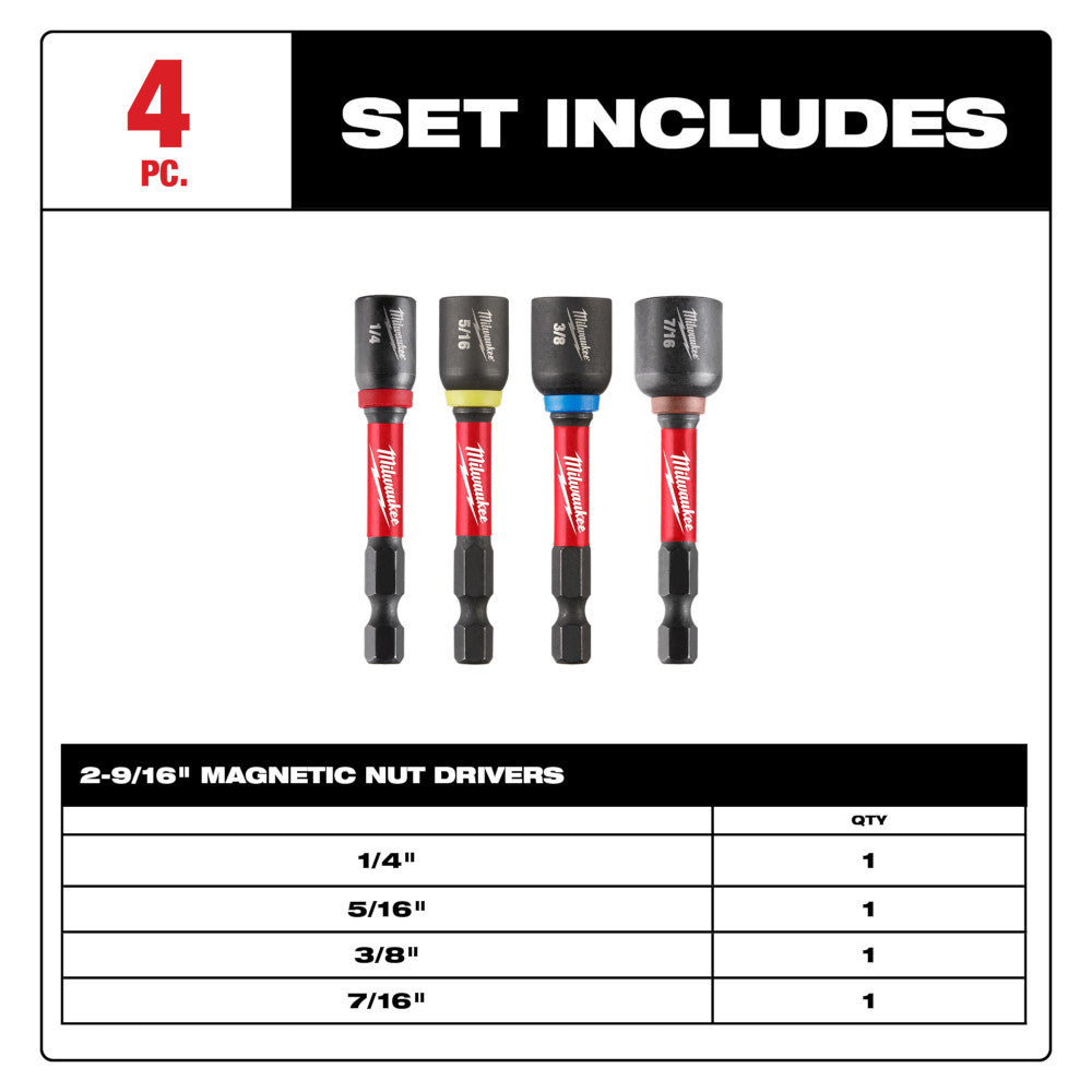 Milwaukee 49-66-4566 4pc 2-9/16in SHOCKWAVE Impact Duty Magnetic Nut Driver Set