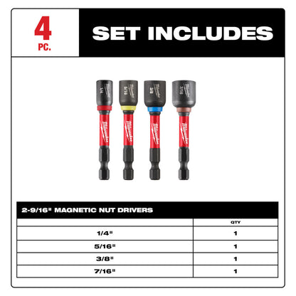Milwaukee 49-66-4566 4pc 2-9/16in SHOCKWAVE Impact Duty Magnetic Nut Driver Set