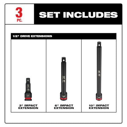 Milwaukee 49-66-6715 3pc SHOCKWAVE Impact Duty 1/2in Drive Extension Set
