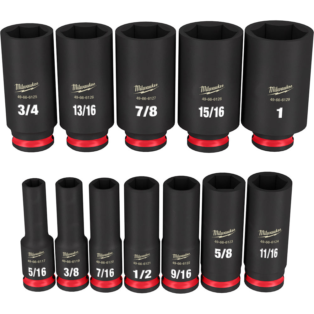 Milwaukee 49-66-7006 SHOCKWAVE Impact Duty 12pc 3/8in SAE Deep 6 Point Socket Set
