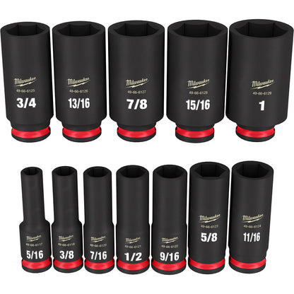 Milwaukee 49-66-7006 SHOCKWAVE Impact Duty 12pc 3/8in SAE Deep 6 Point Socket Set