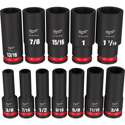 Milwaukee 49-66-7011 SHOCKWAVE Impact Duty 12pc 1/2in SAE Deep 6 Point Socket Set