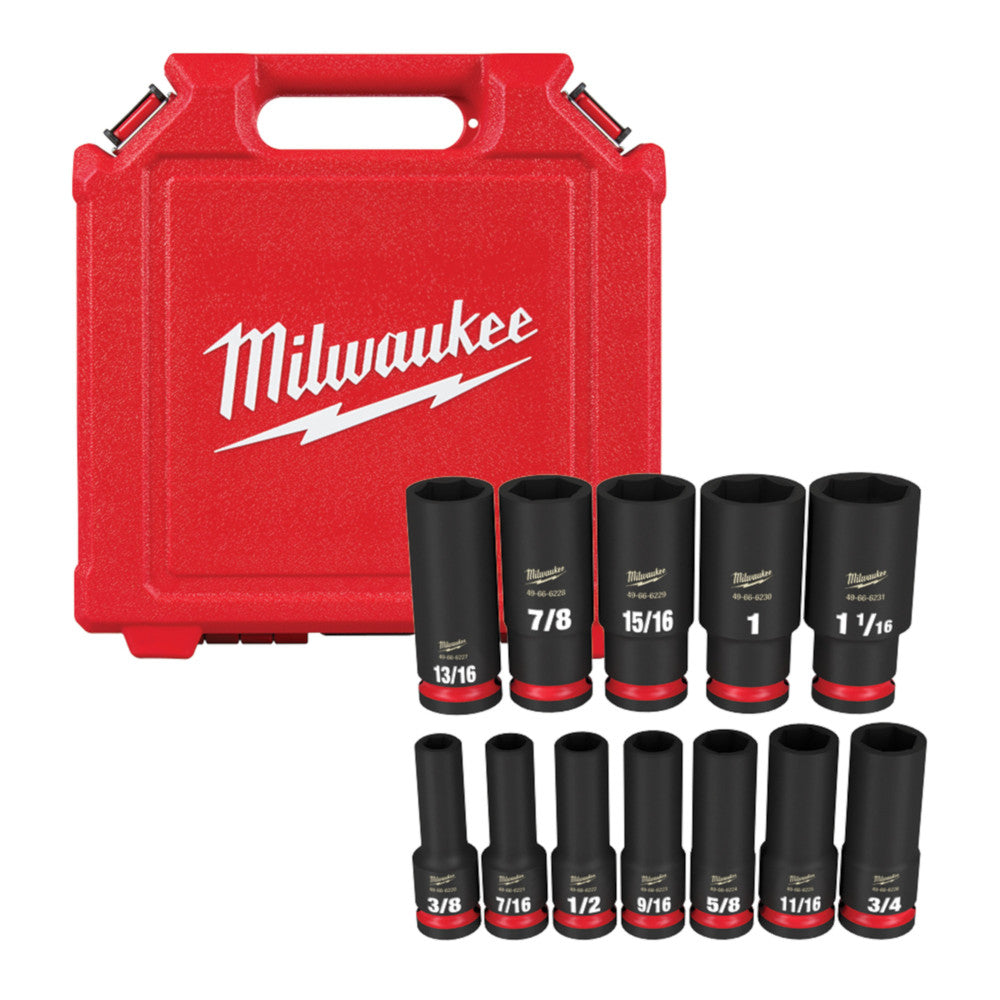 Milwaukee 49-66-7011 SHOCKWAVE Impact Duty 12pc 1/2in SAE Deep 6 Point Socket Set