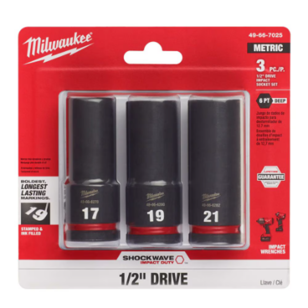 Milwaukee 49-66-7025 SHOCKWAVE Impact Duty 1/2 -inch Drive Metric Deep Well Impact Socket Set (3-Piece)