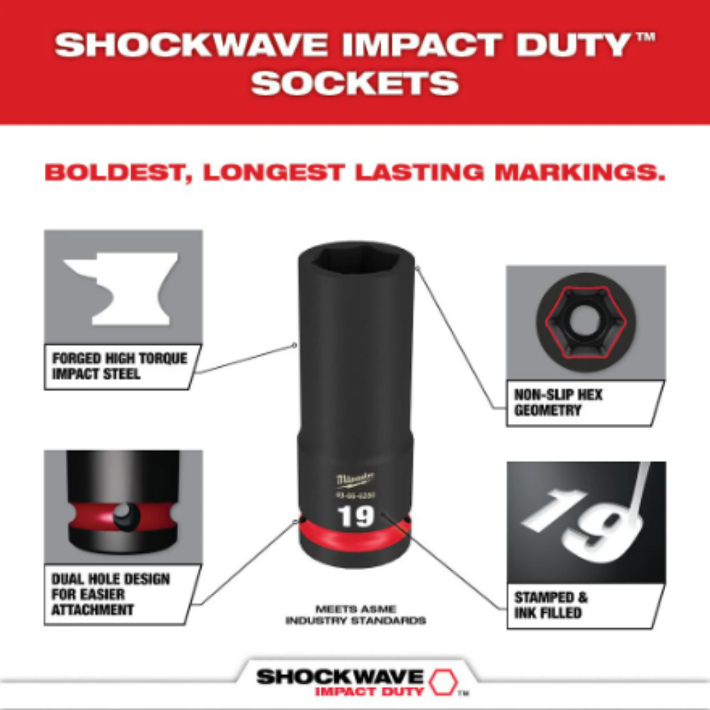 Milwaukee 49-66-7025 SHOCKWAVE Impact Duty 1/2 -inch Drive Metric Deep Well Impact Socket Set (3-Piece)