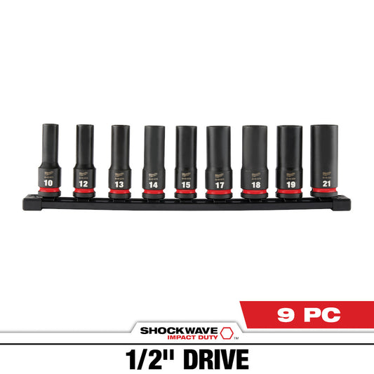 Milwaukee 49-66-7032 SHOCKWAVE Impact Duty 9pc 1/2in Metric Deep 6 Point Socket Set