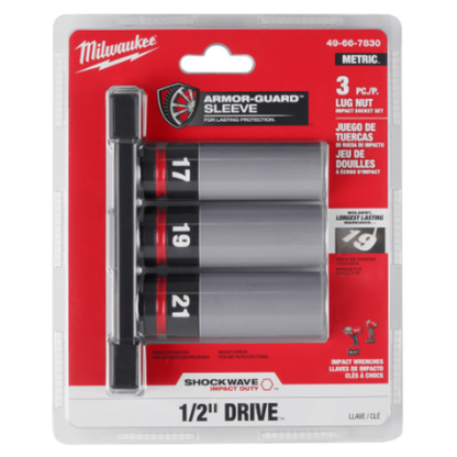 Milwaukee 49-66-7830 SHOCKWAVE Impact Duty 1/2 Drive Metric 3PC Lug Nut Wheel Socket Set