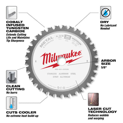 Milwaukee 48-40-4205 5-3/8in x 30T Ferrous Metal & Stainless Cutting Circular Saw Blade