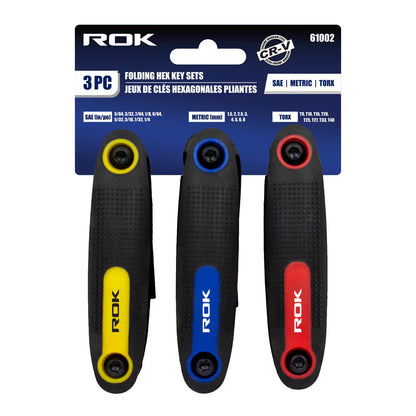 3 Folding Hex Key Sets | SAE, Metric & Torx Allen Wrench