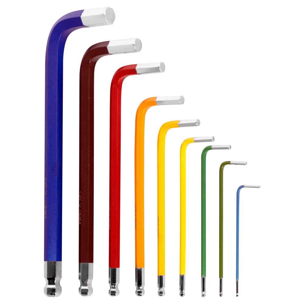 9-Piece SAE Color-Coded Long Ball End Hex Key Set