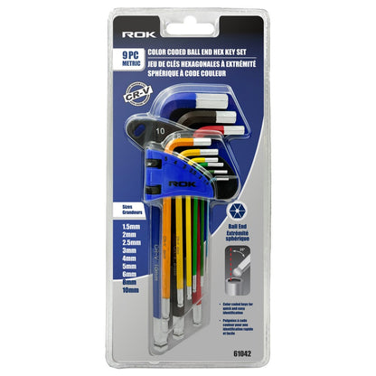 9-Piece Metric Color-Coded Long Ball End Hex Key Set