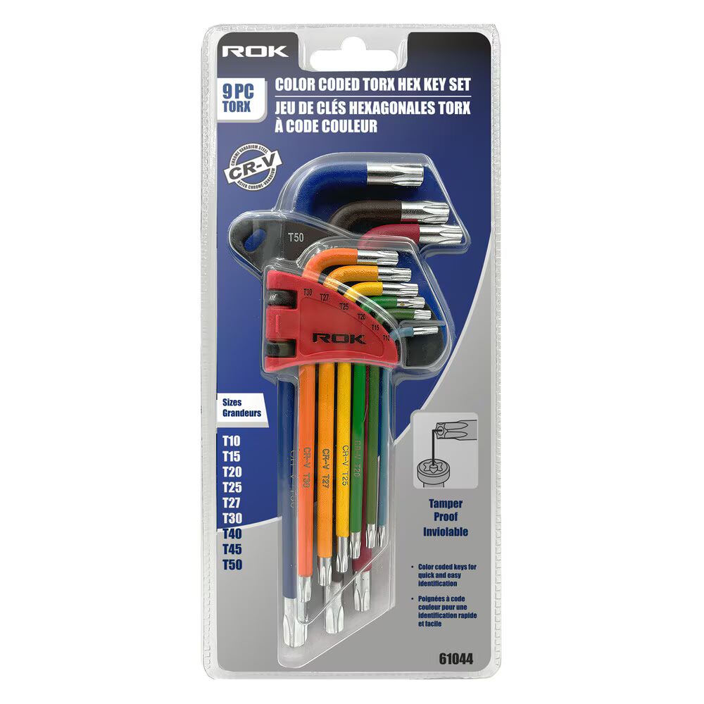 9-Piece Color-Coded Long Torx Hex Key Set