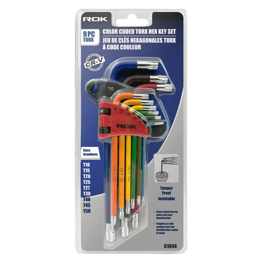 9-Piece Color-Coded Long Torx Hex Key Set