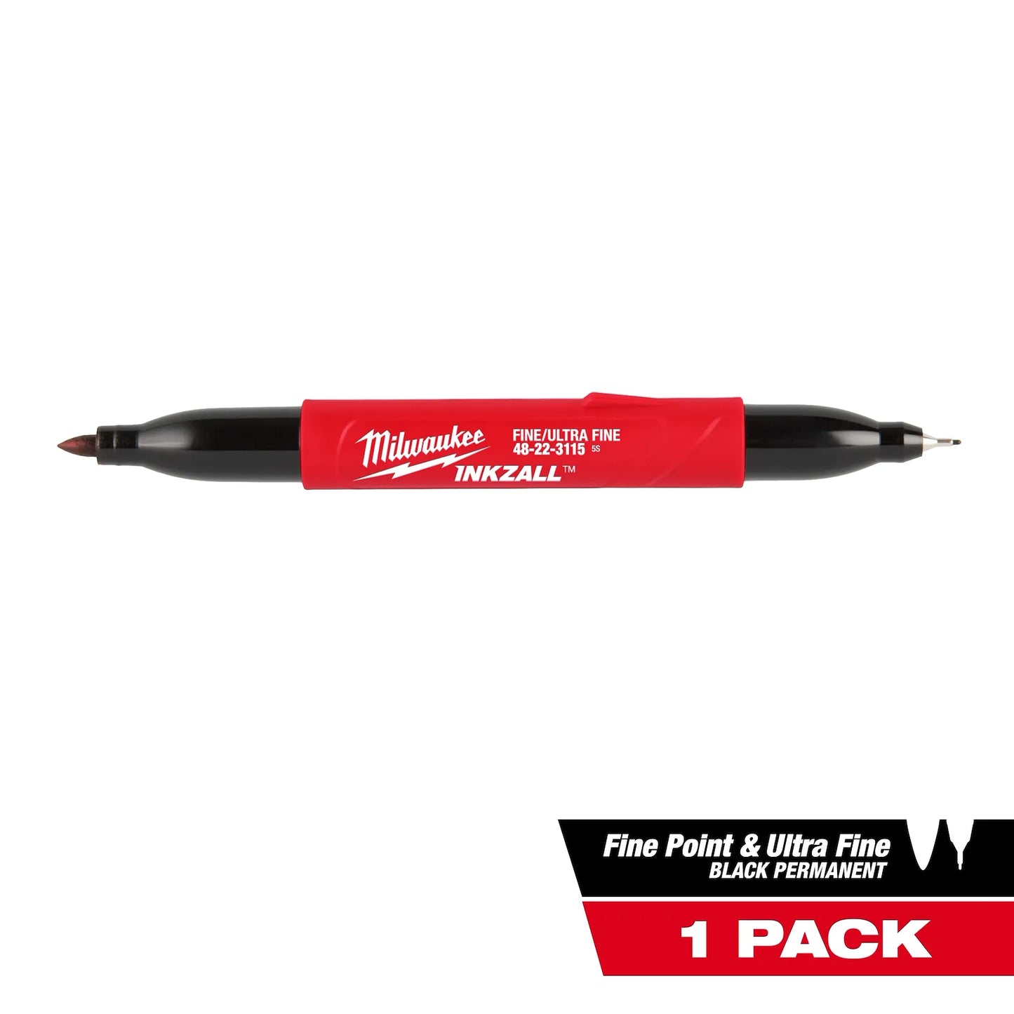 Milwaukee INKZALL™ 48-22-3115 Double Sided Black Jobsite Marker – Ultra Fine & Fine Point