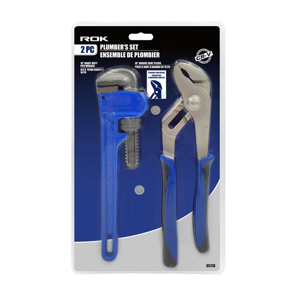 2-Piece Plumber’s Tool Set | 10-Inch Groove Joint Pliers & CR-V Pipe Wrench