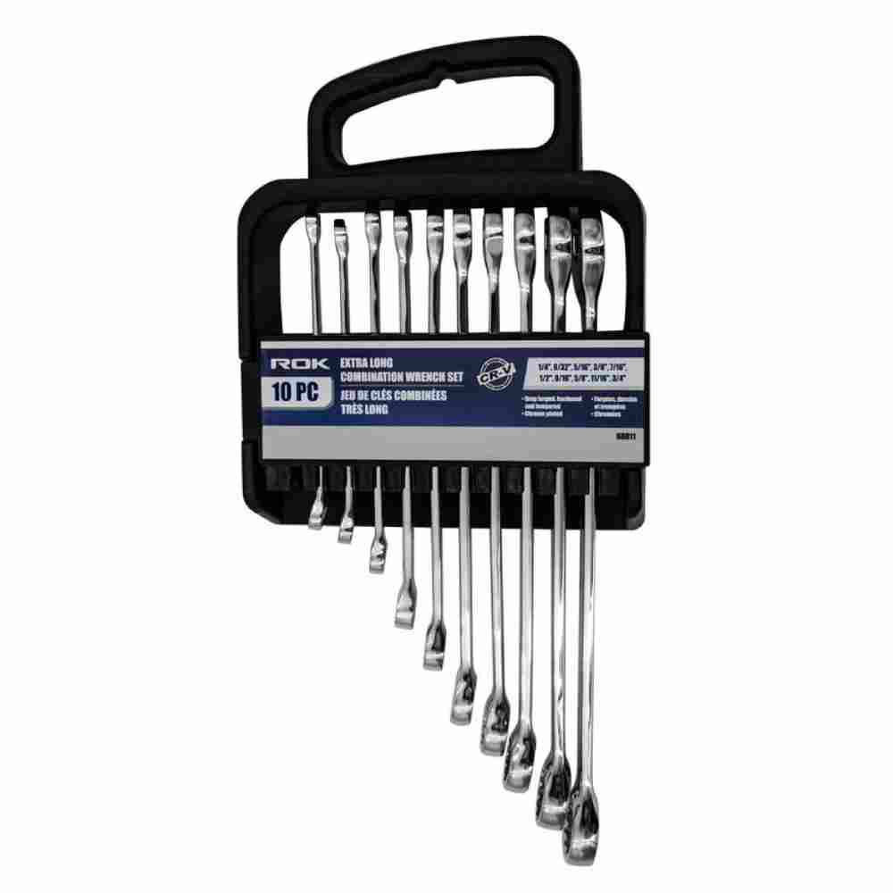 ROK 68011 10pc SAE Cr-V Extra Long Combination Wrench Set