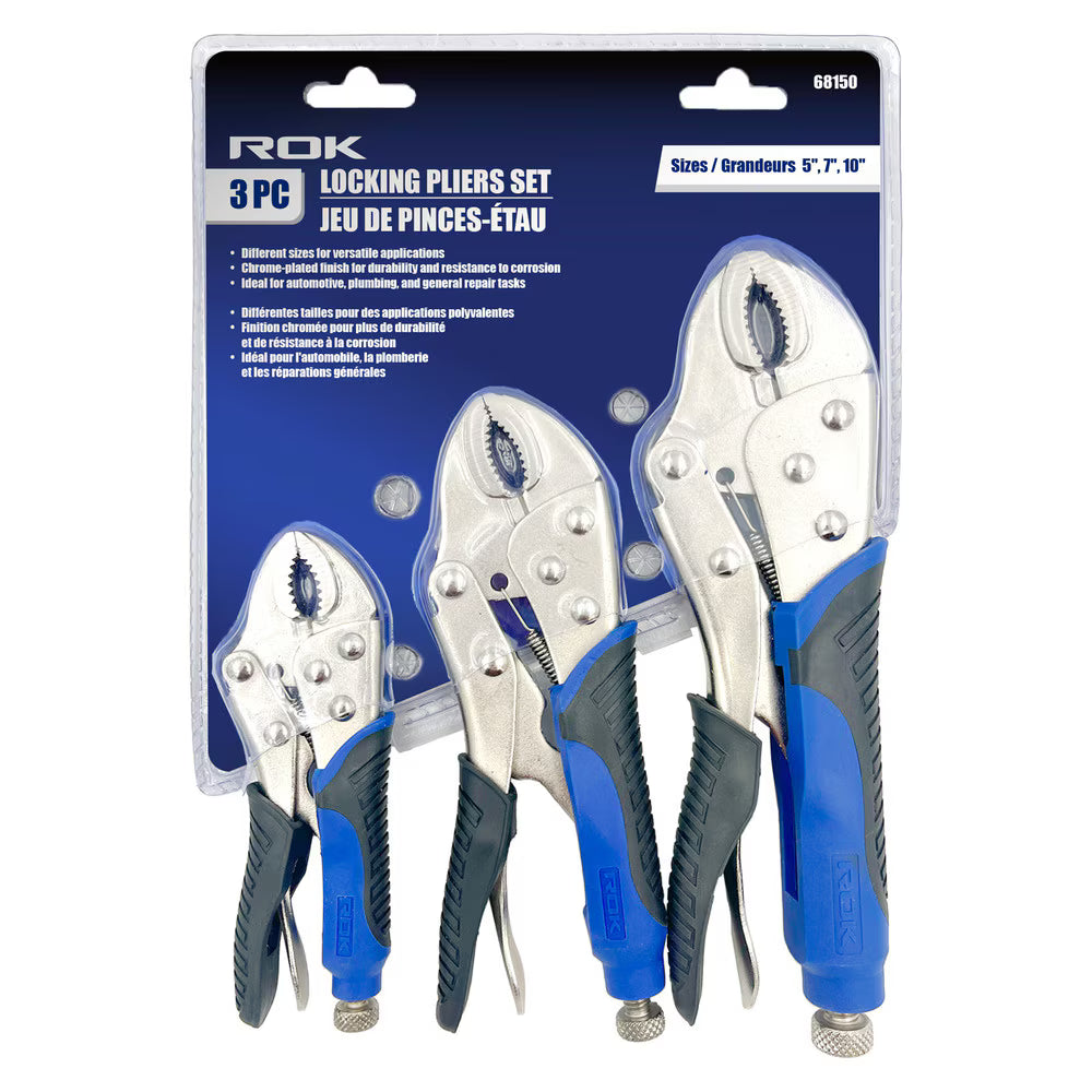 3-Piece Locking Pliers Set for Gripping and Clamping