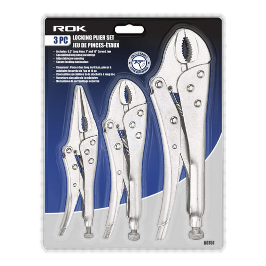 3-Piece Locking Pliers Set – Curved Jaw and Long Nose, C55