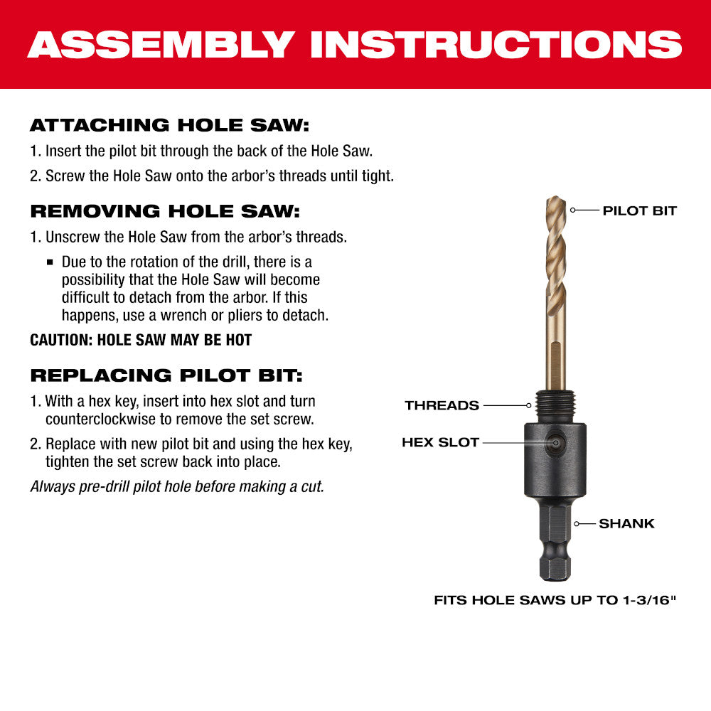Milwaukee 49-56-7010 3/8in Small Thread Hole Saw Arbor