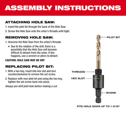 Milwaukee 49-56-7010 3/8in Small Thread Hole Saw Arbor