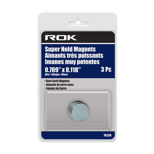 ROK 70238 0.709in X 0.118in Super Hold Disc Magnets - 3pk