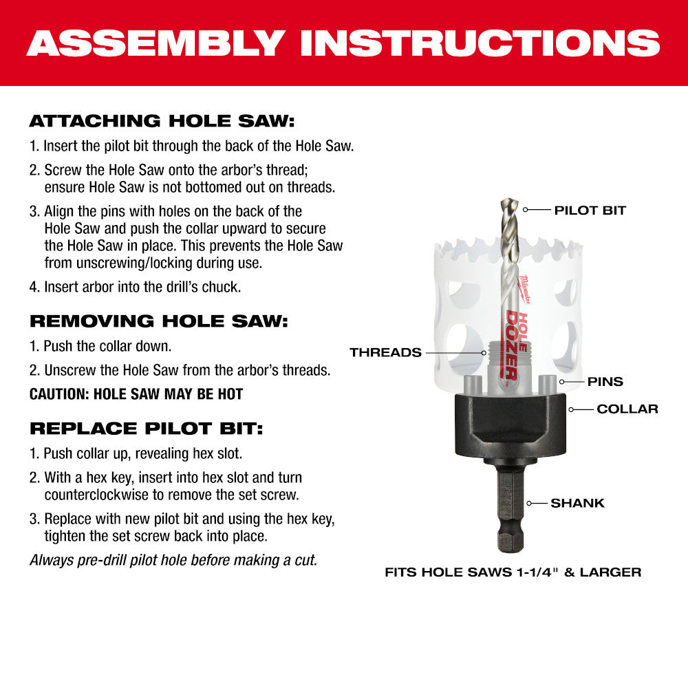 Milwaukee 49-56-7250 3/8in Large Thread Quick Change Hole Saw Arbor