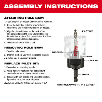 Milwaukee 49-56-7250 3/8in Large Thread Quick Change Hole Saw Arbor