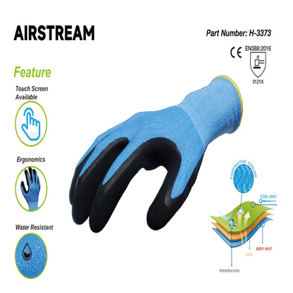 Airstream Black Foam Latex Coated Work Gloves | 13 Gauge Blue Knit Safety Gloves