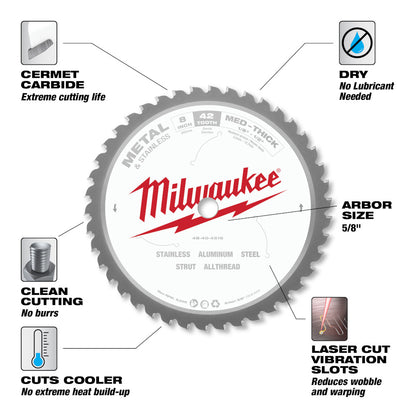 Milwaukee 48-40-4515 8in x 42T Metal Cutting Circular Saw Blade
