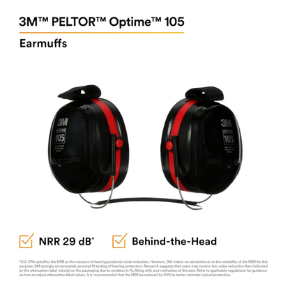 3M™ PELTOR™ Optime™ 105 Earmuffs, H10B, Behind-the-Head