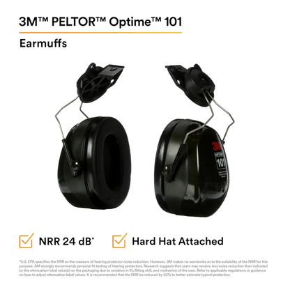 3M™ PELTOR™ Optime™ 101 Earmuffs, H7P3E, Hard Hat Attached