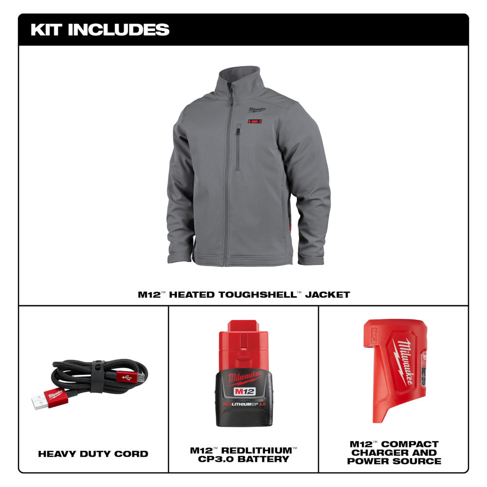 Milwaukee 204G-21XL M12 Heated TOUGHSHELL Gray Jacket Kit - Extra Large