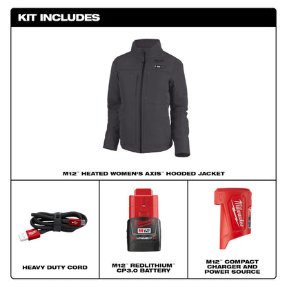 Milwaukee 234G-21S M12 Women's Heated AXIS Hooded Gray Jacket Kit - Small
