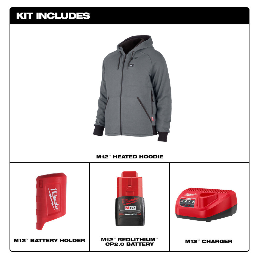 Milwaukee 306G-21M M12 Heated Gray Hoodie Kit - Medium