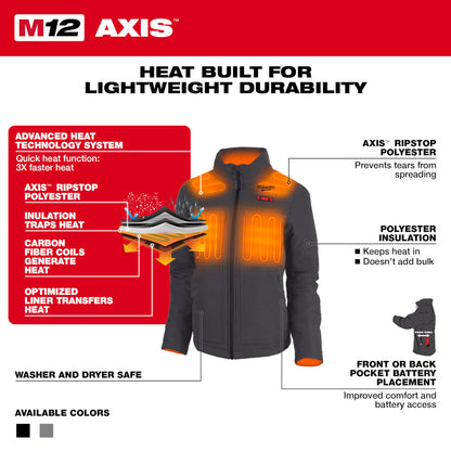 Milwaukee 234G-21L M12 Women's Heated AXIS Hooded Gray Jacket Kit - Large