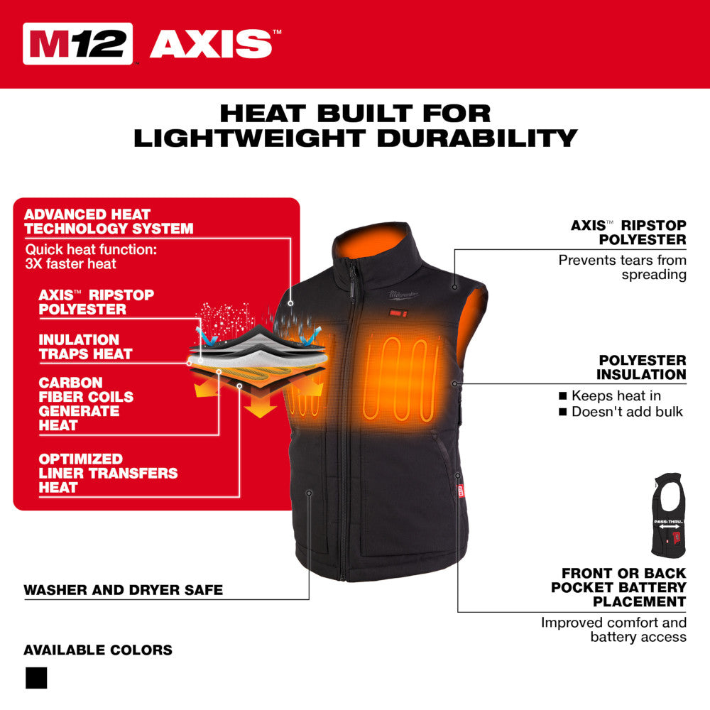 Milwaukee 334B-21M M12 Women's Heated AXIS Black Vest Kit - Medium