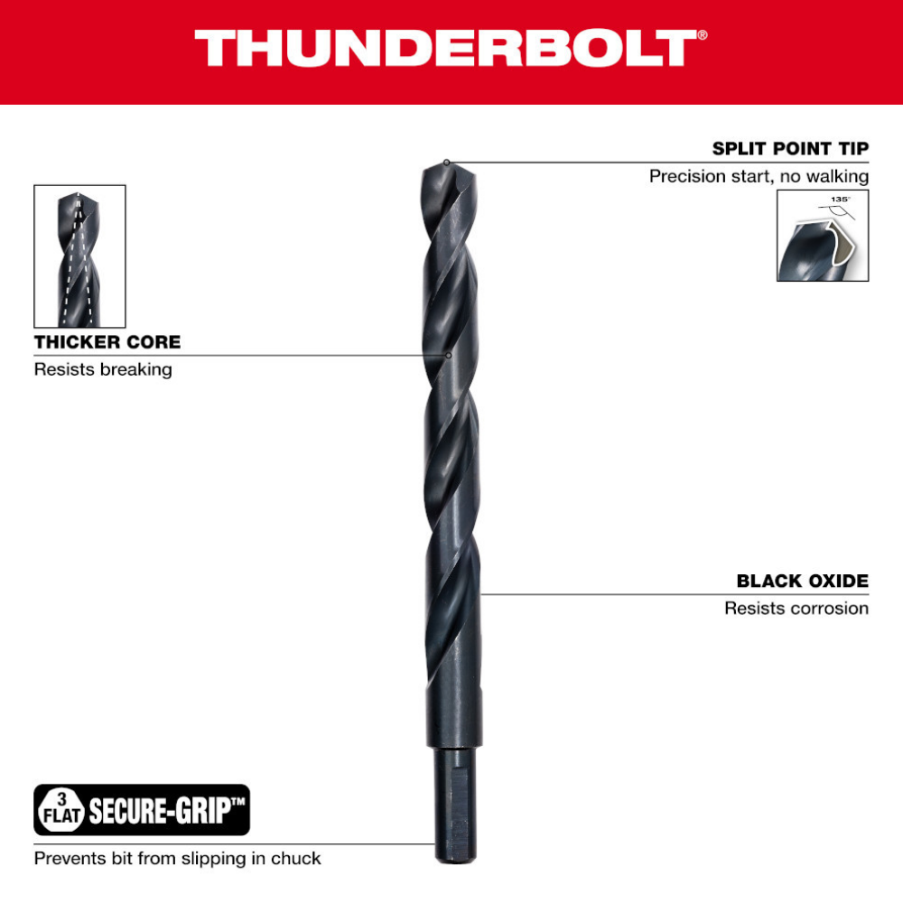 Milwaukee 48-89-2738 1/2in Thunderbolt Black Oxide Jobber Length Drill Bit