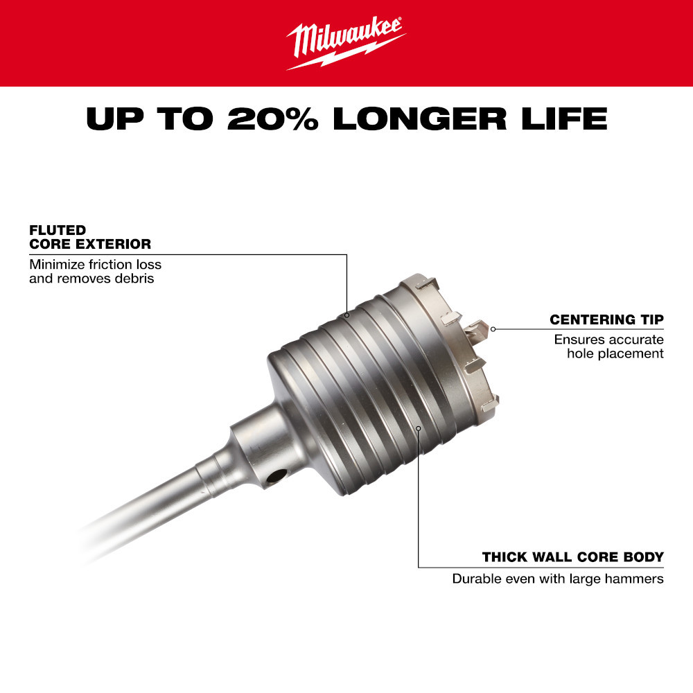 Milwaukee 48-20-5428 3-9/16in x 11-3/8in One-Piece SDS-MAX Core Bit