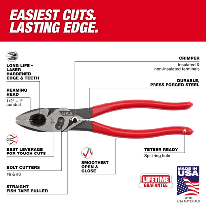 Milwaukee MT500C 9in Lineman's Dipped Grip Pliers with Crimper & Bolt Cutter