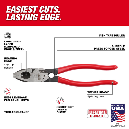 Milwaukee MT500T 9in Lineman's Dipped Grip Pliers with Thread Cleaner