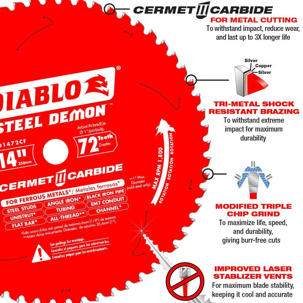 Diablo Steel Demon 14-inch x 72 Tooth Carbide Tipped Circular Saw Blade for Metal Cutting