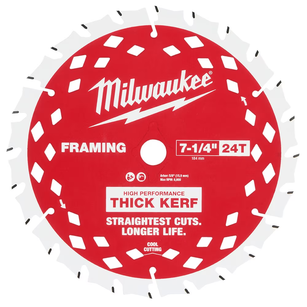 Milwaukee 48-41-0740 7-1/4" 24T Framing Circular Saw Blade – Thick Kerf